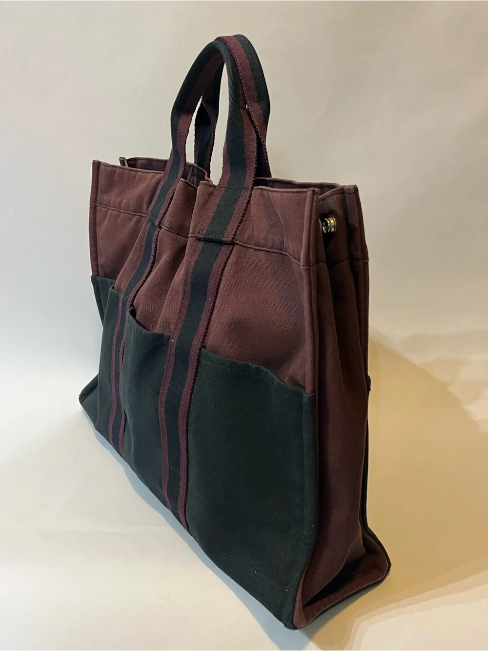 Hermès Fourre Tout MM Tote | Rare Burgundy + Black Canvas | Auth | Made in 🇫🇷
